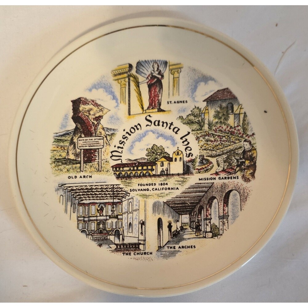 Vintage Souvenir Plate MISSION SANTA INES  Solvang, CALIFORNIA